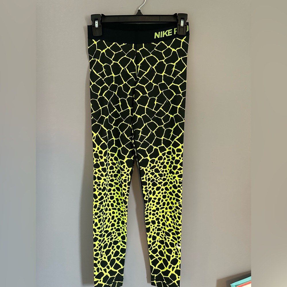 Nike Neon Yellow Checkered Ombré Leggings.